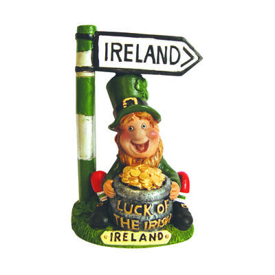 Irish Figurine of a Leprechaun Holding a Luck of the Irish Pot of Gold